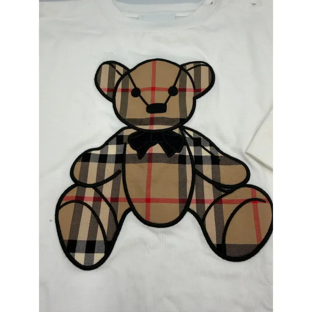 Burberry thomas bear check cotton applique longsleeve romper 9m